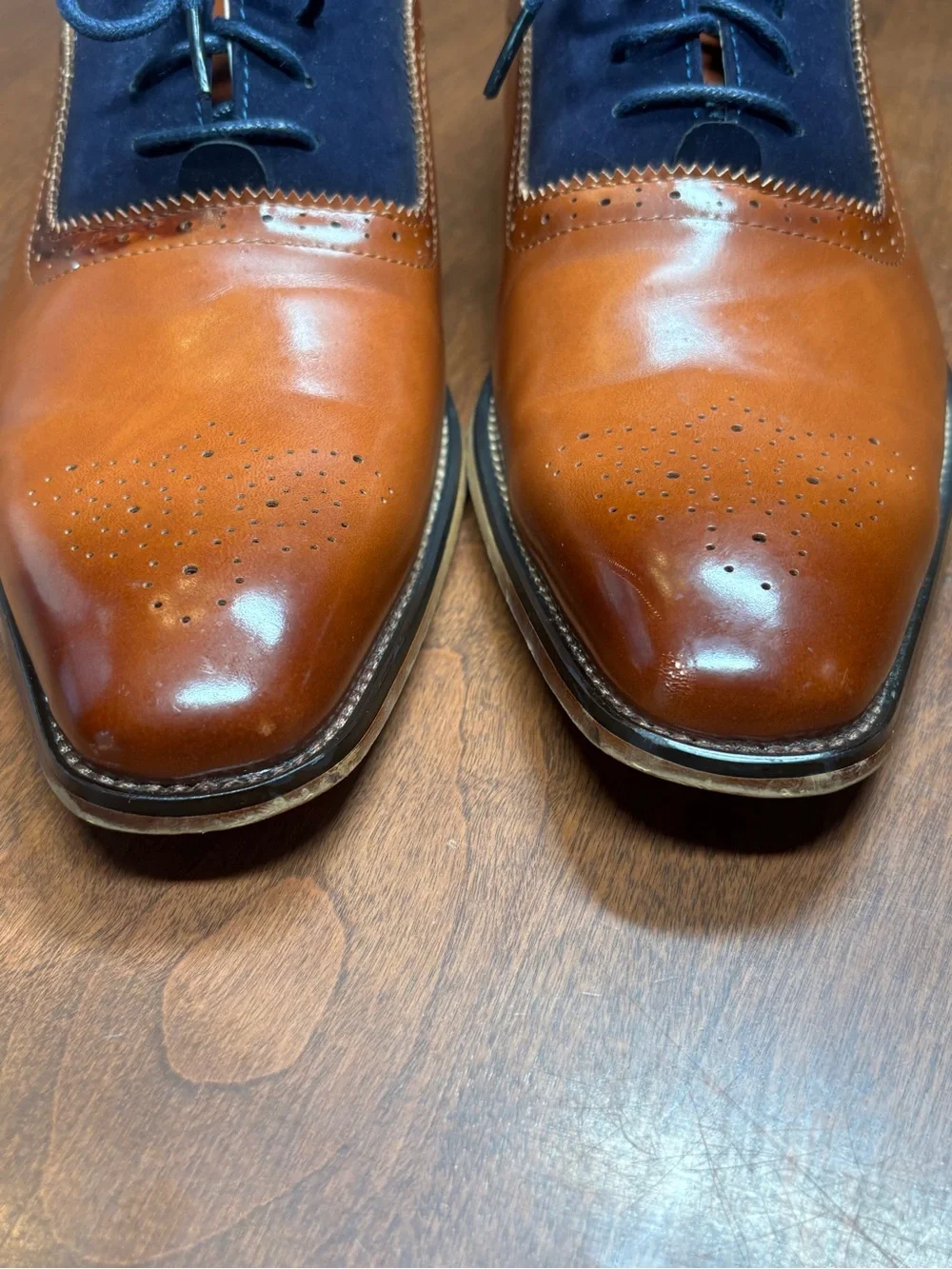 Gino Vitale Two-Tone Brown & Navy Oxfords (Size 9)